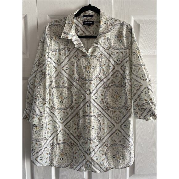 Lands End Women's 18W No Iron Supima Long Sleeve Button Down Paisley Career Top - Picture 1 of 6